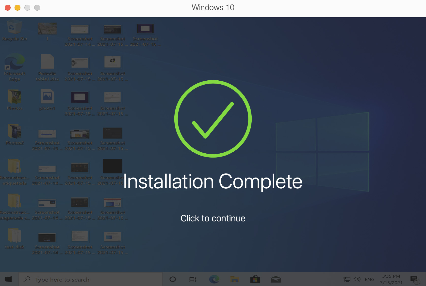 Finish installation of Windows 10