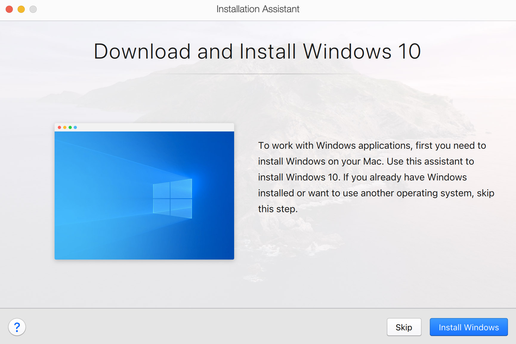 Start Windows Installation via Parallels