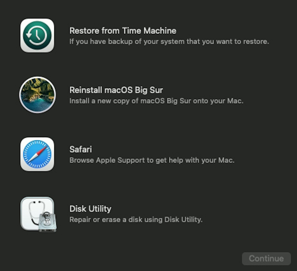 macos recovery mode options