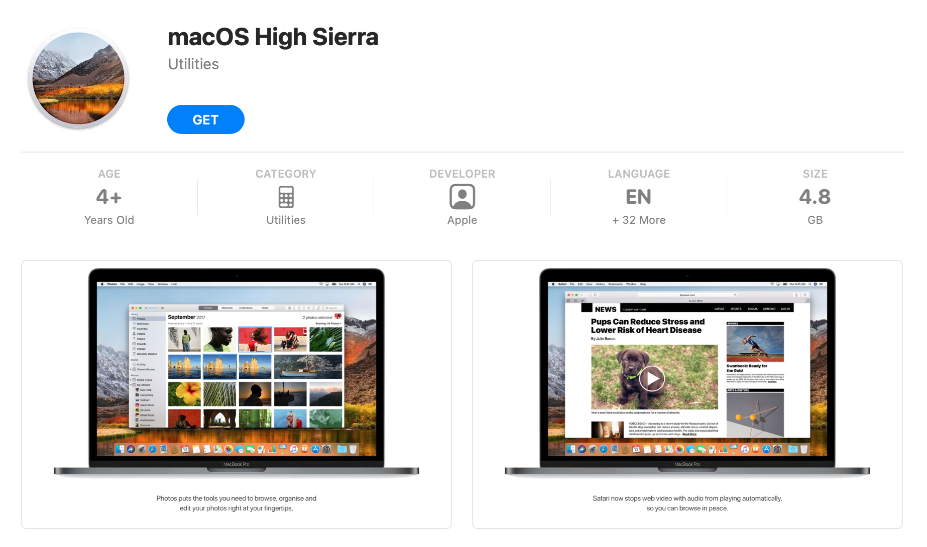 download macOS High Sierra from App Store