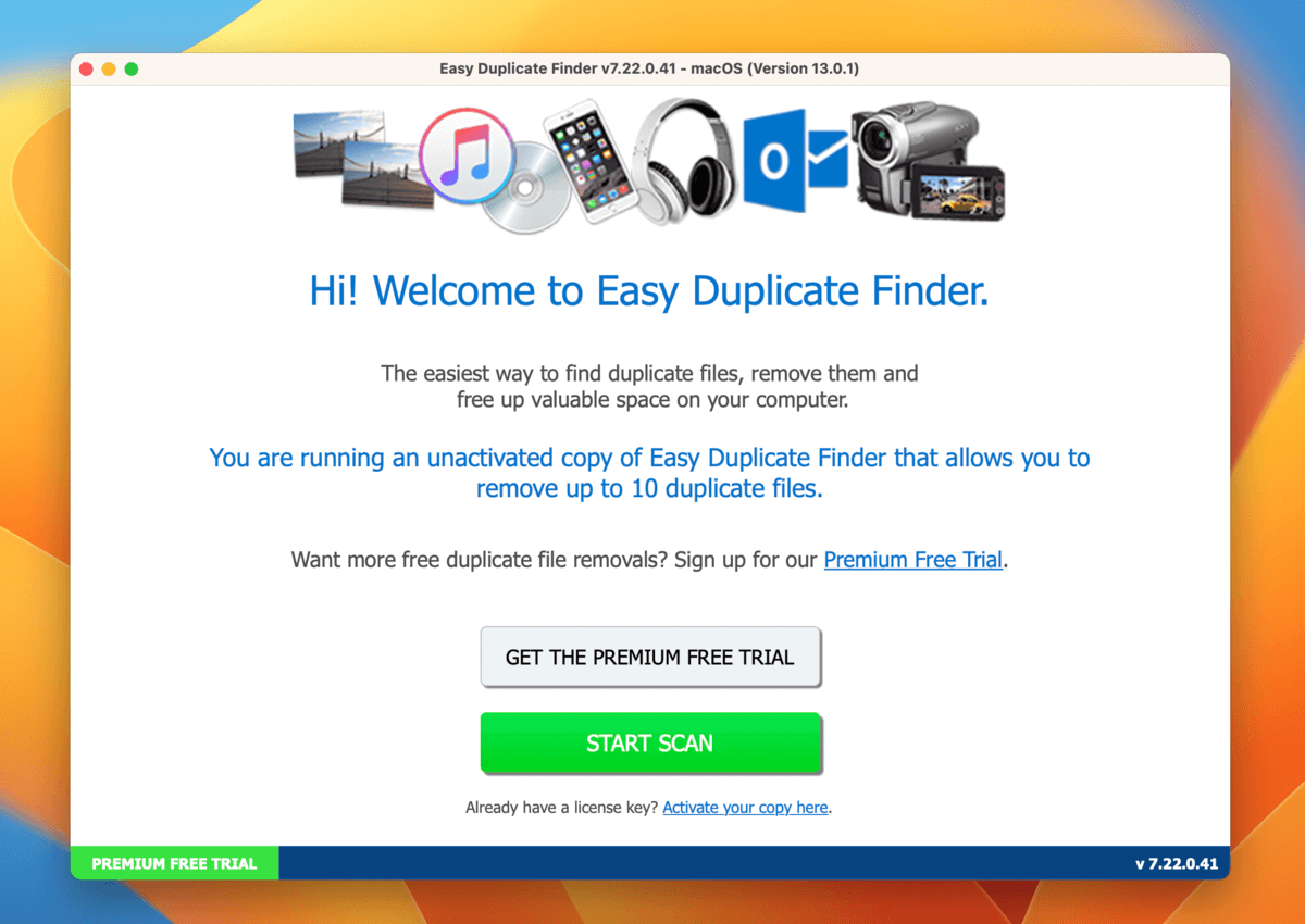 Easy Duplicate Finder app wizard initial screen