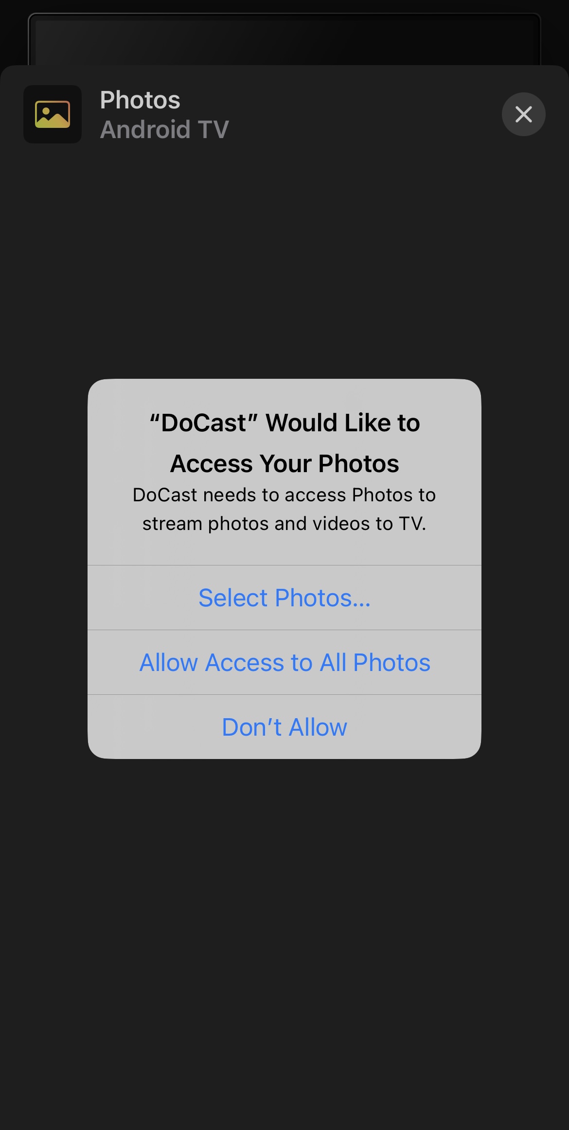 Giving the DoCast app access to photos on iPhone