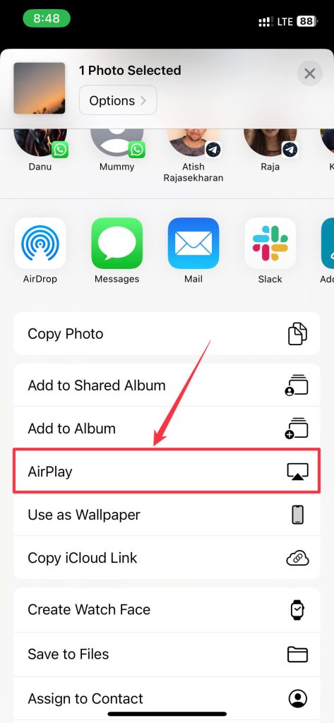Select AirPlay from the Share Sheet