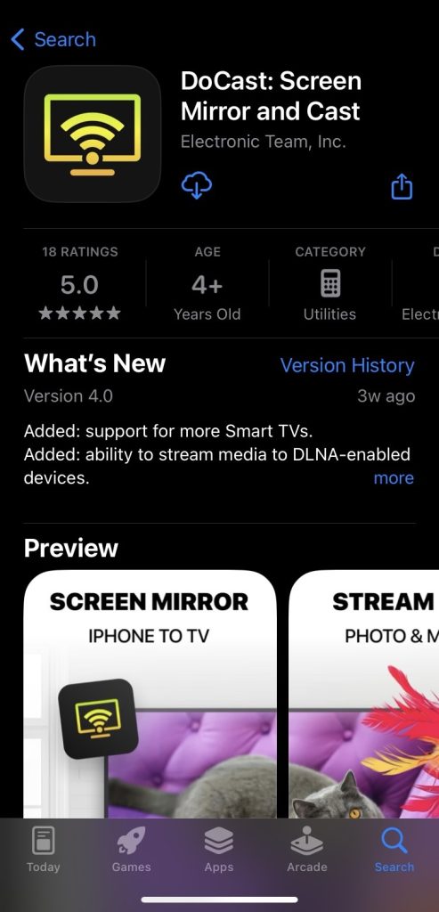 DoCast app on the iOS store
