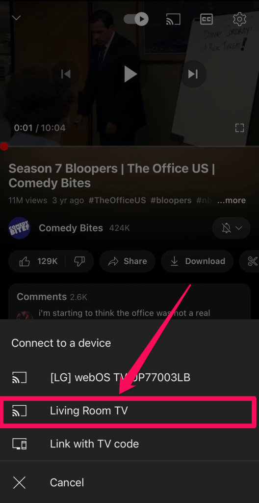 Tap on your Chromecast in the pop-up