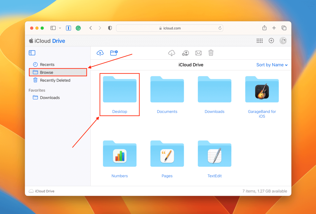 Desktop folder in iCloud Drive