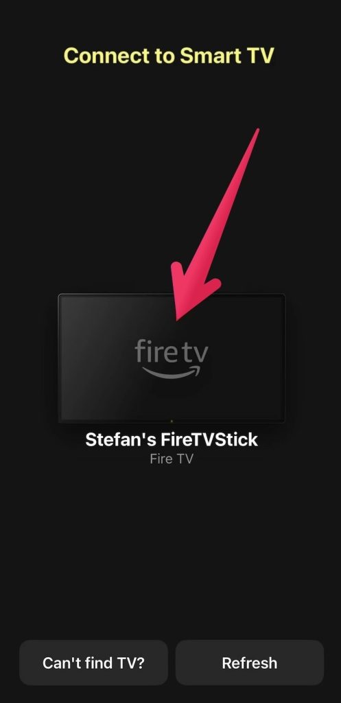 Select your Firestick device in DoCast