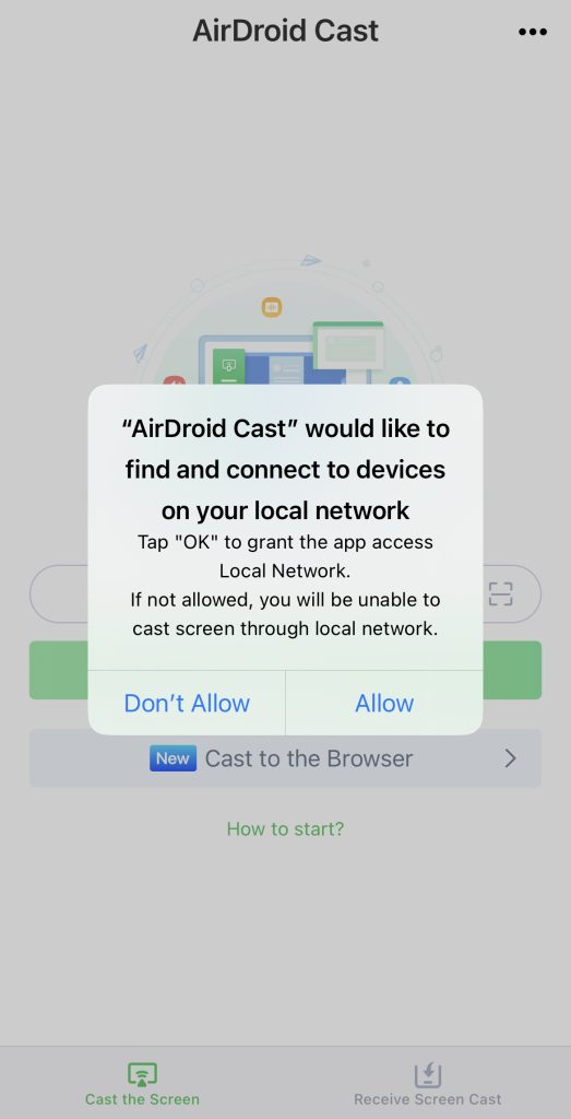 Allowing the AirDroid Cast app to access the user's local network