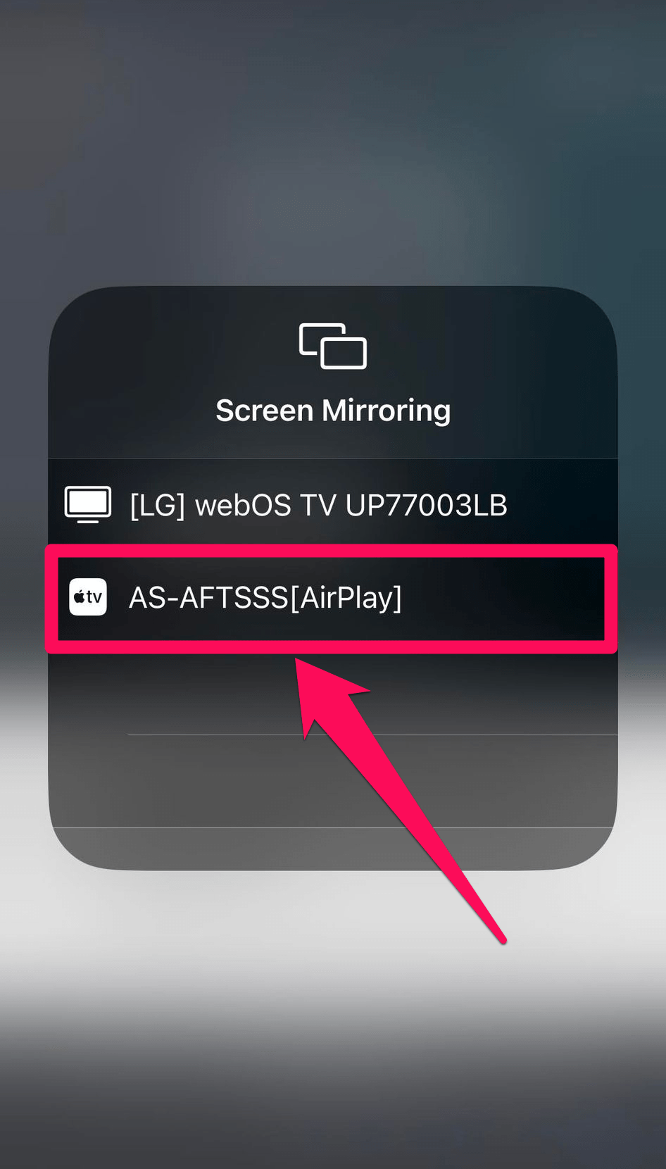 Select your AirPlay device from the list