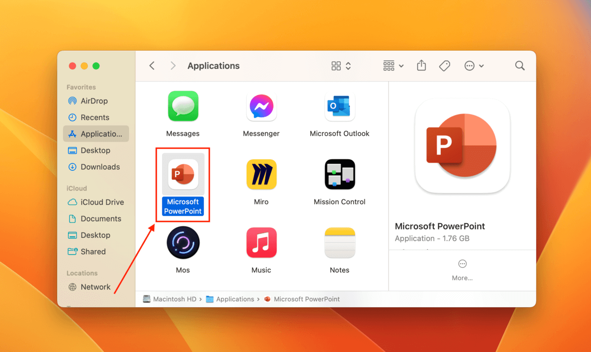 Microsoft Powerpoint icon in Finder