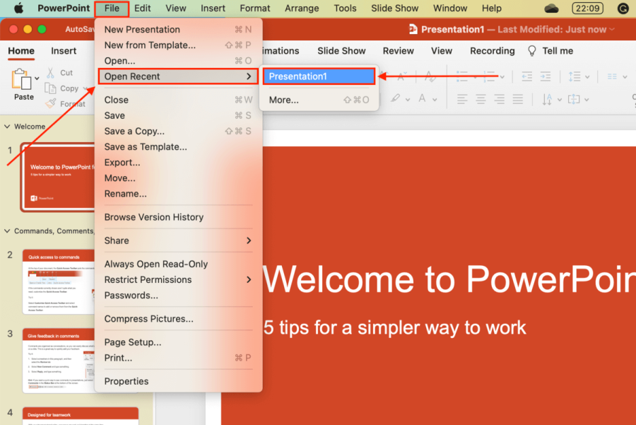 how to recover unsaved presentations in powerpoint on mac