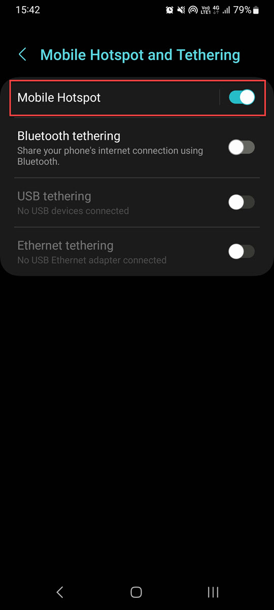 Switch ON next to the Mobile Hotspot option on Android phone
