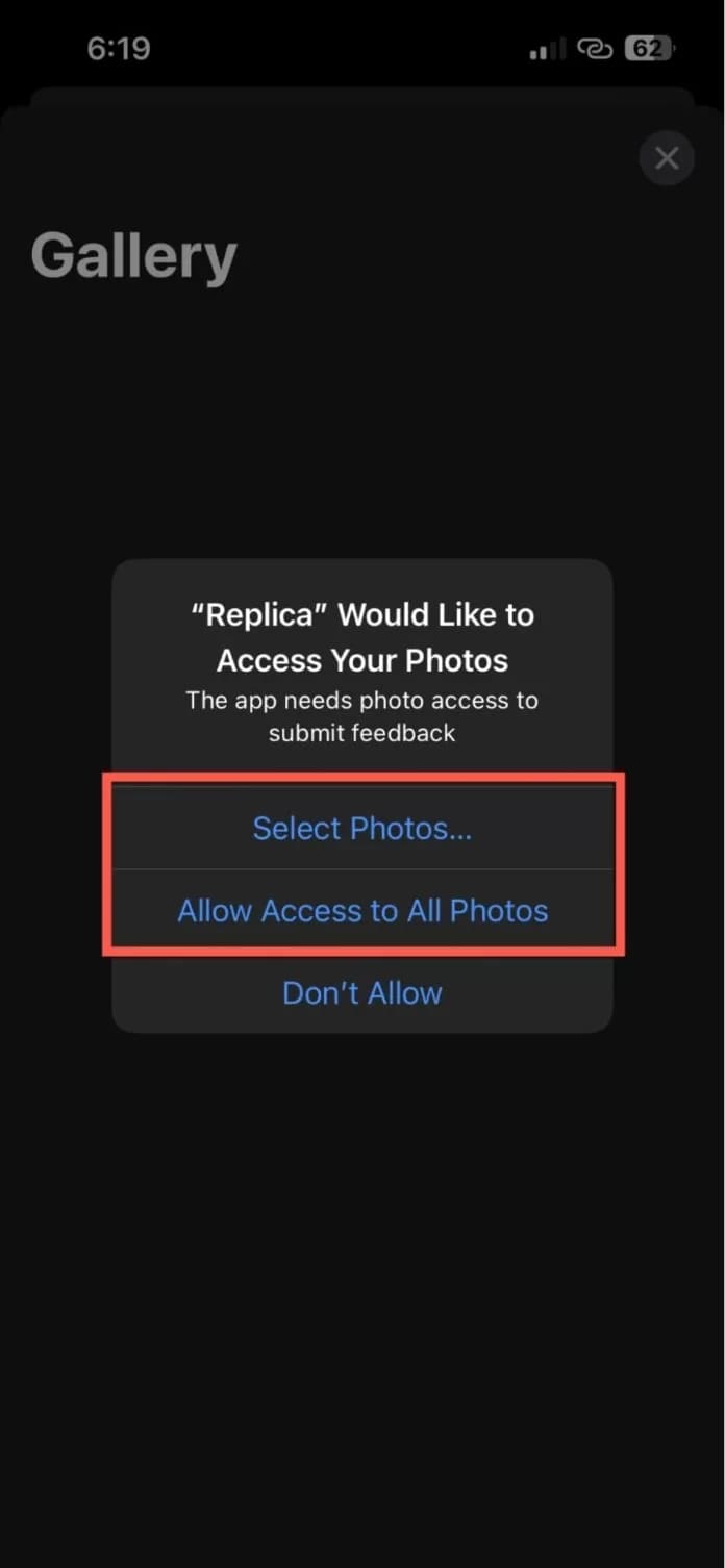Give access to photo and video for Replica