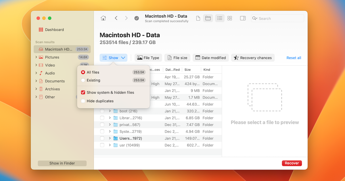 show hidden files disk drill Mac