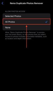 All Photos option in Remo App Photos Access