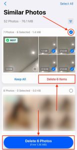 Images selection in Cleaner App found Duplicates