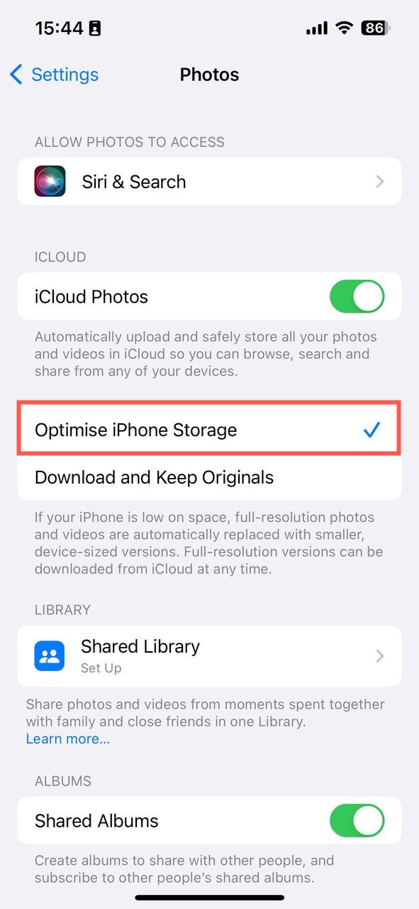optimise iphone storage