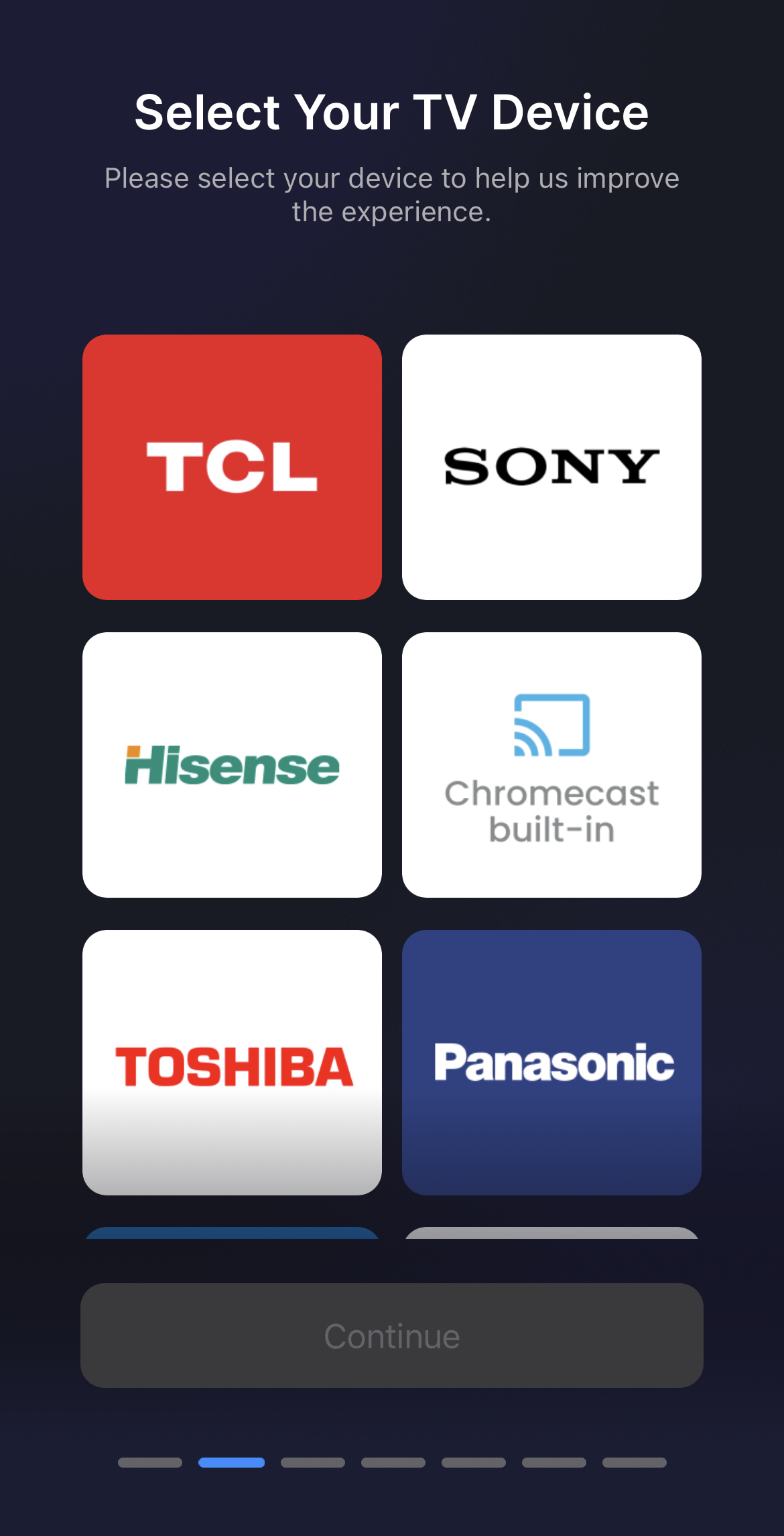 Picking a TV brand in SmartTV Cast: Screen Mirroring