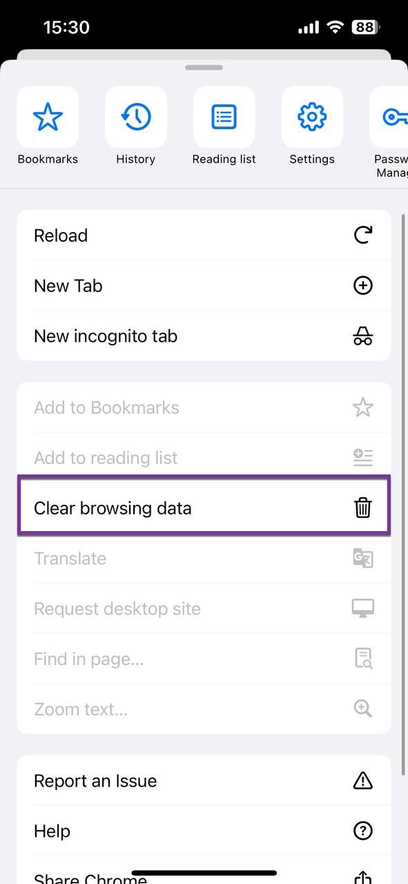 clear browsing data chrome highlighted purple