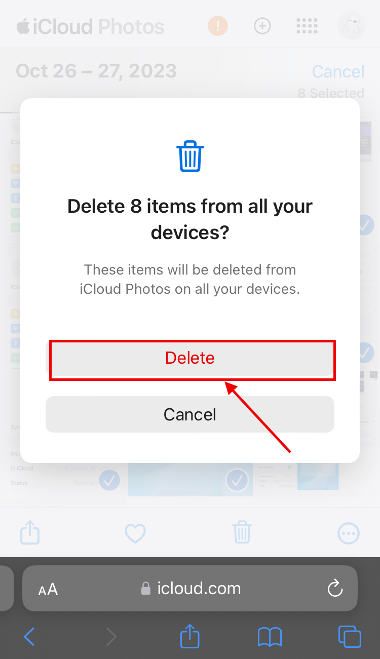 Tap delete button to confirm the selected photos to be deleted