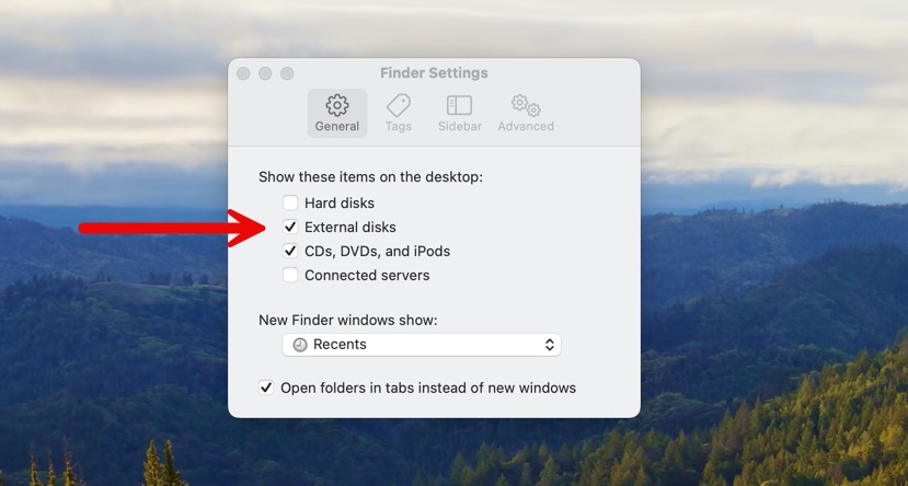 external disks in finder settings
