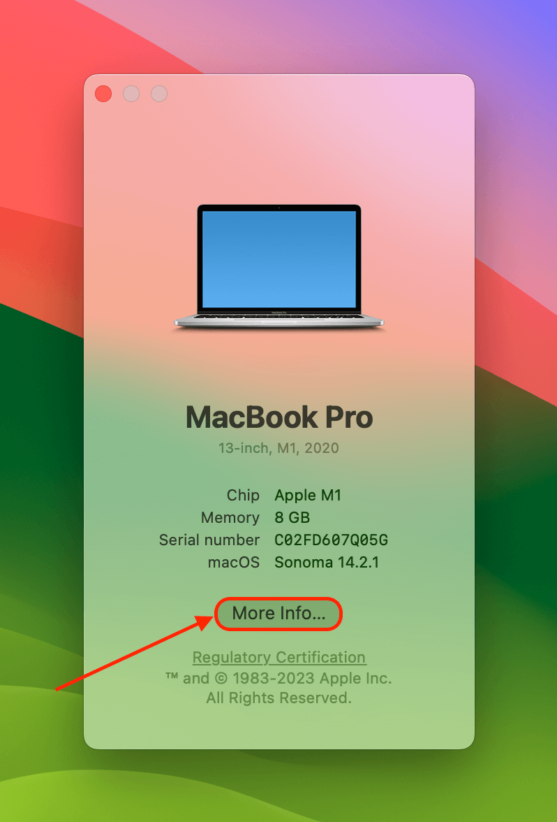 More Info button in the About this Mac menu