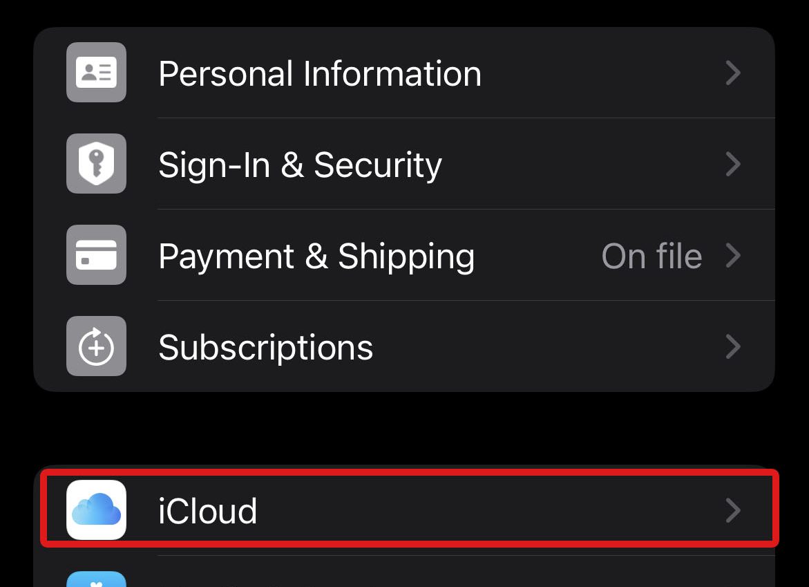 Settings iCloud