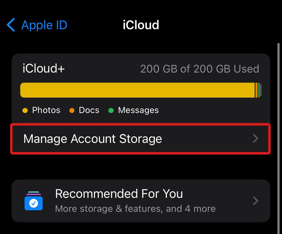 iCloud Manage Account Storage