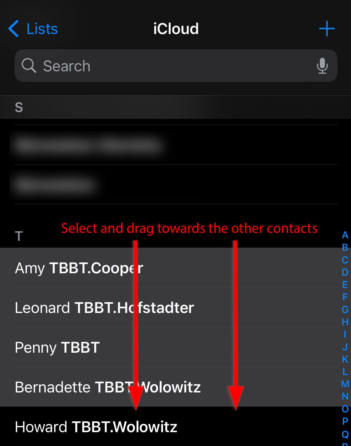 select contacts through icloud