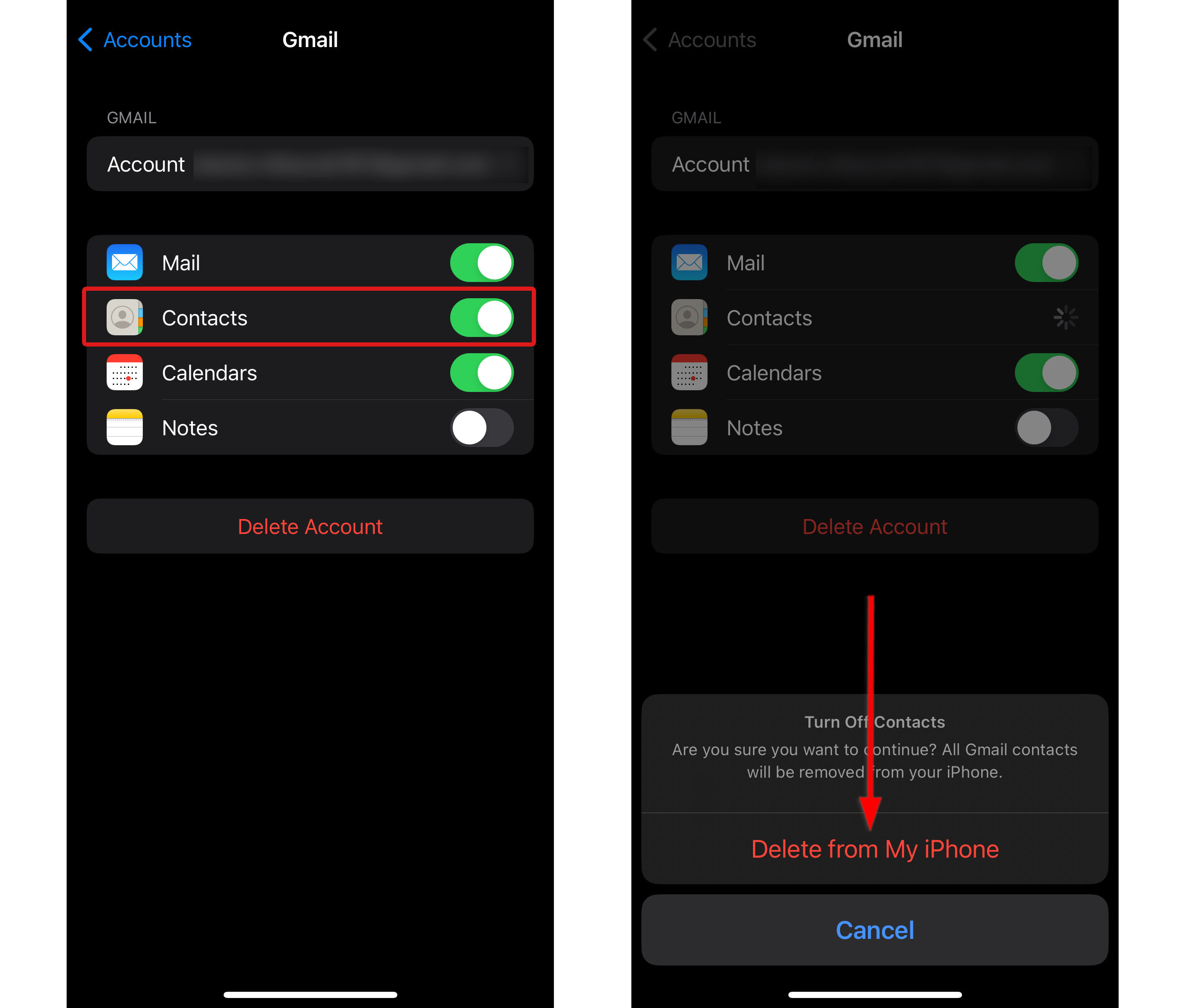 Contacts toggle deletion combined